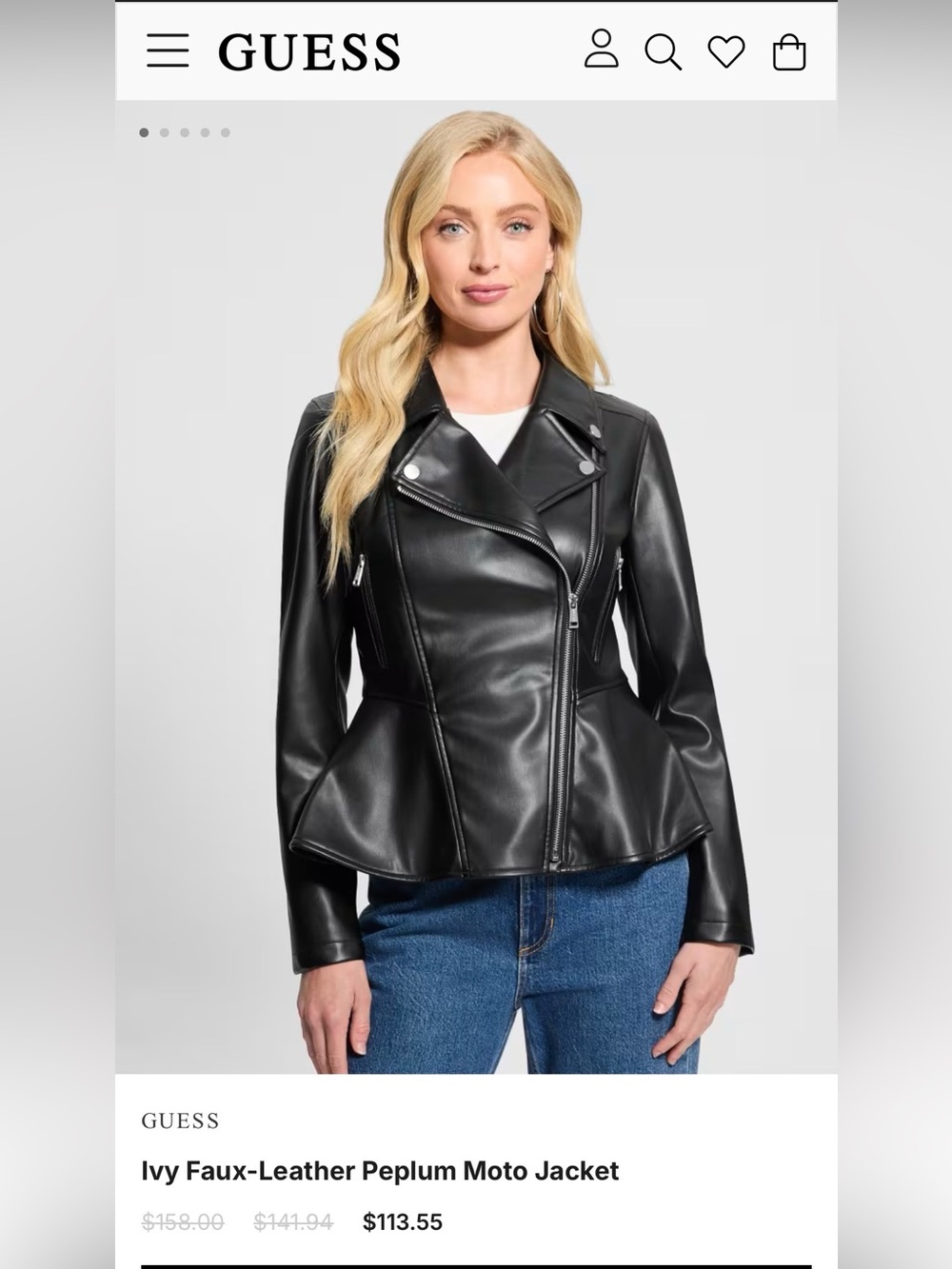 Guess by Marciano Black Faux Leather Peplum Moto Jacket